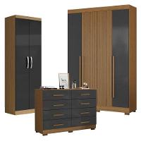 Guarda Roupa Casal 2030240 Com Armário Multiuso 2000192 E Cômoda 2014148 Atacama Grafite - Aramóveis - 1