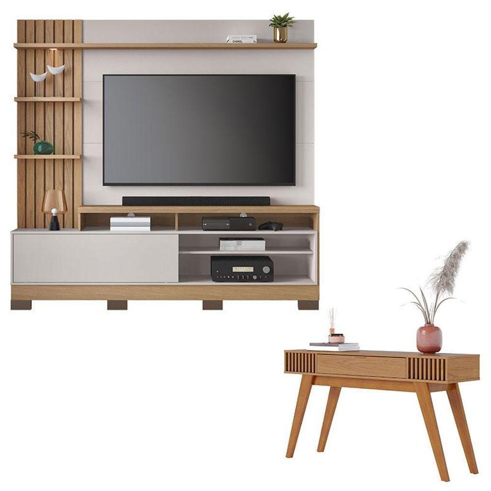 Estante Home Theater Maceió Com Pés Freijó Off White E Aparador Riviera Freijó - Colibri - 1