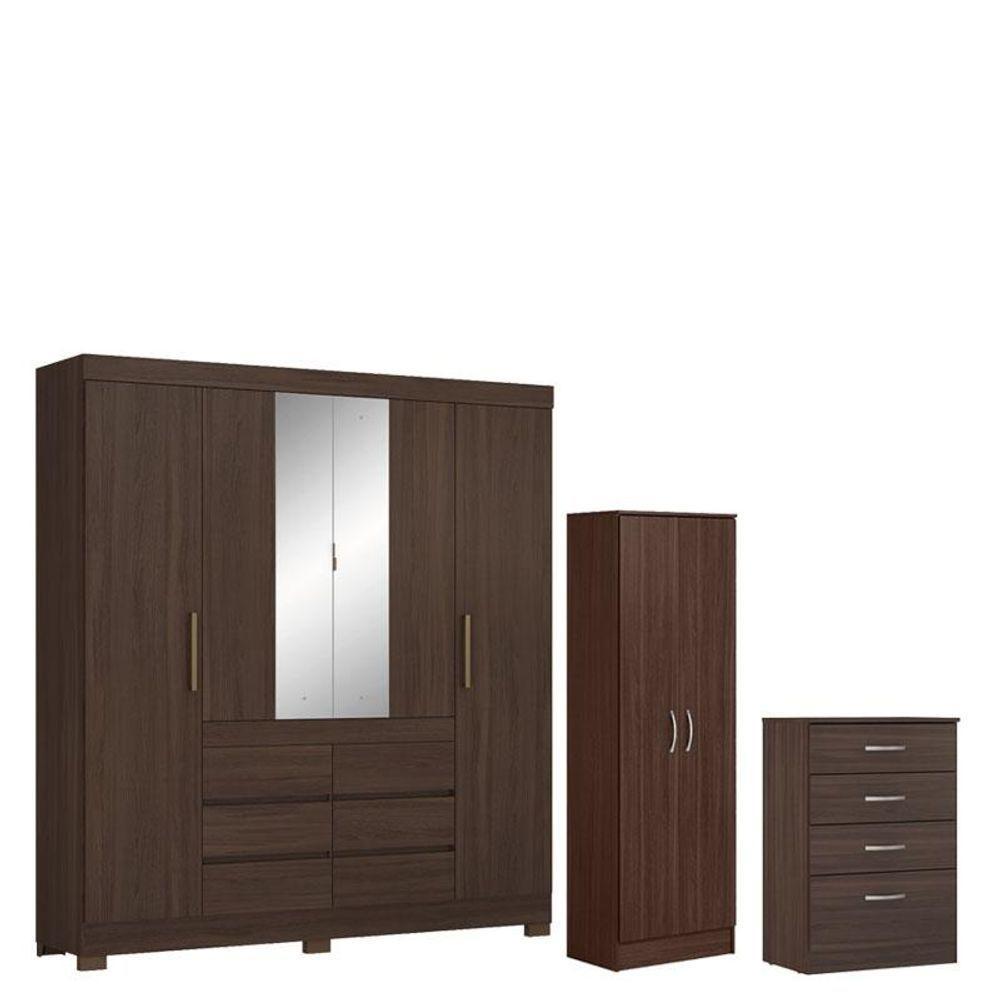 Guarda Roupa Casal Cádis Com Multiuso Golden Com Cômoda Astral Café Touch - Demóbile - 1