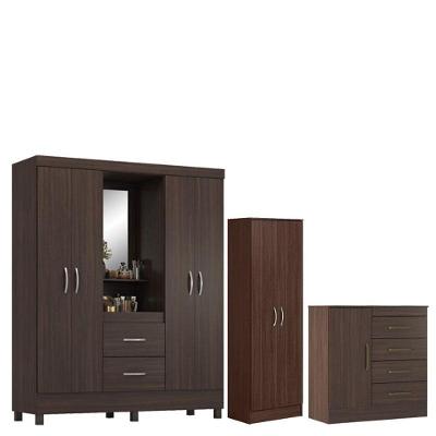 Guarda Roupa Casal Capelinha Lord Com Multiuso Golden Com Cômoda Montevidéu Café Touch - Demóbile