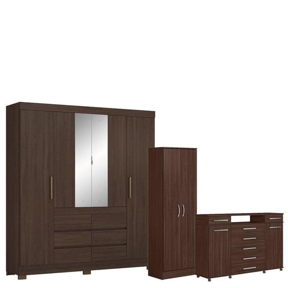 Guarda Roupa Casal Cádis Com Multiuso Golden Com Cômoda London Café - Demóbile - 1