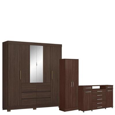 Guarda Roupa Casal Cádis Com Multiuso Golden Com Cômoda London Café - Demóbile