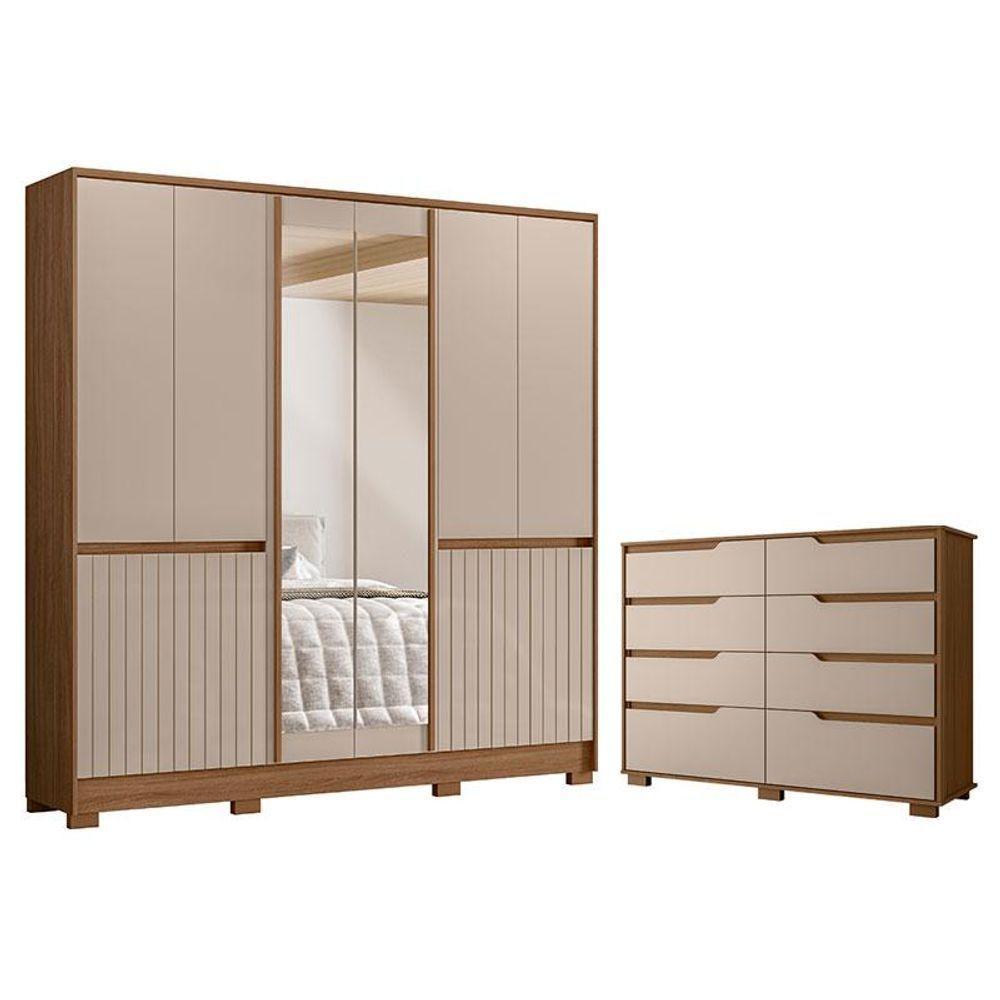 Guarda Roupa Casal Alasca E Cômoda Georgia Carvalho Fendi - Moval - 1