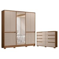 Guarda Roupa Casal Alasca E Cômoda Georgia Carvalho Fendi - Moval - 1