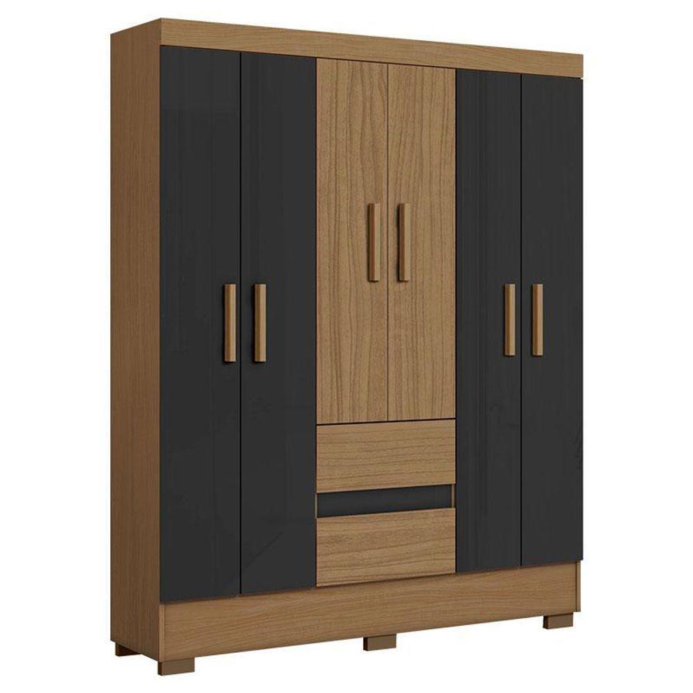 Guarda Roupa Casal Coimbra 2005138 Com Armário Multiuso New 2000192 E Cômoda 2014140 Atacama Grafite - Aramóveis - 2