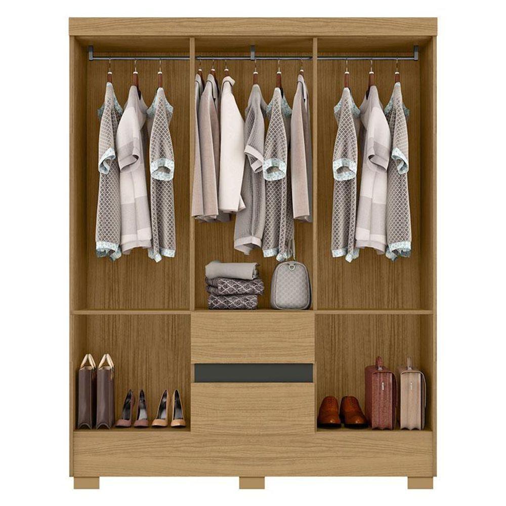 Guarda Roupa Casal Coimbra 2005138 Com Armário Multiuso New 2000192 E Cômoda 2014140 Atacama Grafite - Aramóveis - 3