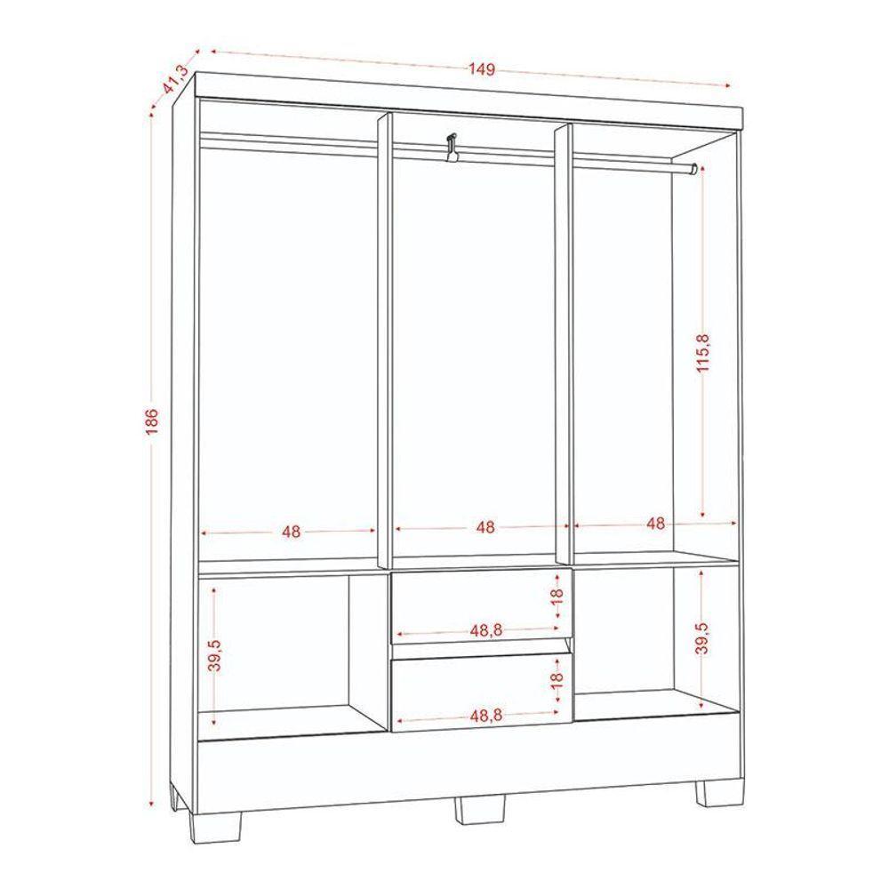 Guarda Roupa Casal Coimbra 2005138 Com Armário Multiuso New 2000192 E Cômoda 2014140 Atacama Grafite - Aramóveis - 4