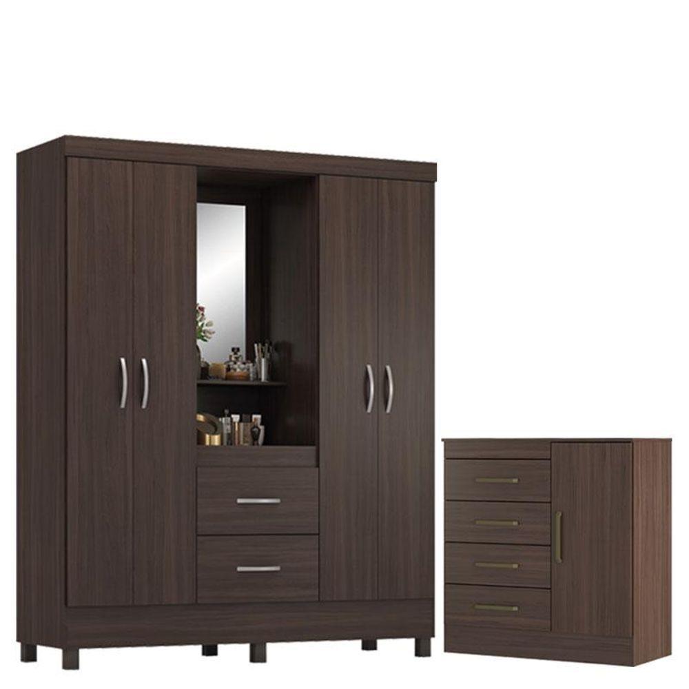 Guarda Roupa Casal Capelinha Lord Com Cômoda Montevidéu Café Touch - Demóbile - 1