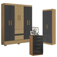 Guarda Roupa Casal Coimbra 2005138 Com Armário Multiuso 2000191 E Cômoda 2014140 Atacama Grafite - Aramóveis - 1