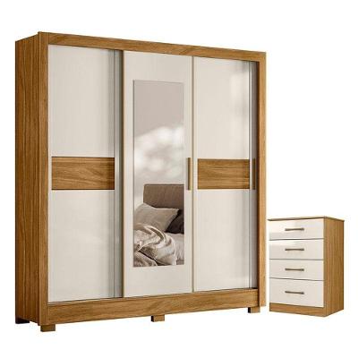 Guarda Roupa Casal Bahamas E Cômoda Ms913 Freijó Off White - Moval