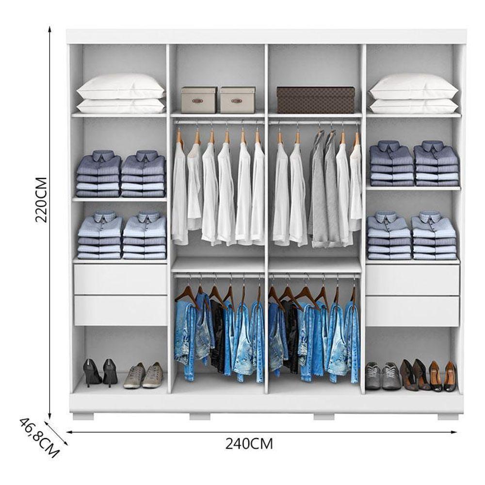 Guarda Roupa Casal Porto 8 Portas 4 Gavetas E Armário Multiuso Florença Branco Brilho - Aramóveis - 4