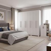 Guarda Roupa Casal Porto 8 Portas 4 Gavetas E Armário Multiuso Florença Branco Brilho - Aramóveis - 8