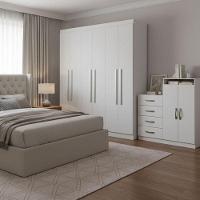 Guarda Roupa Casal Porto 8 Portas 4 Gavetas E Cômoda Sapateira Londres Branco Brilho - Aramóveis - 8