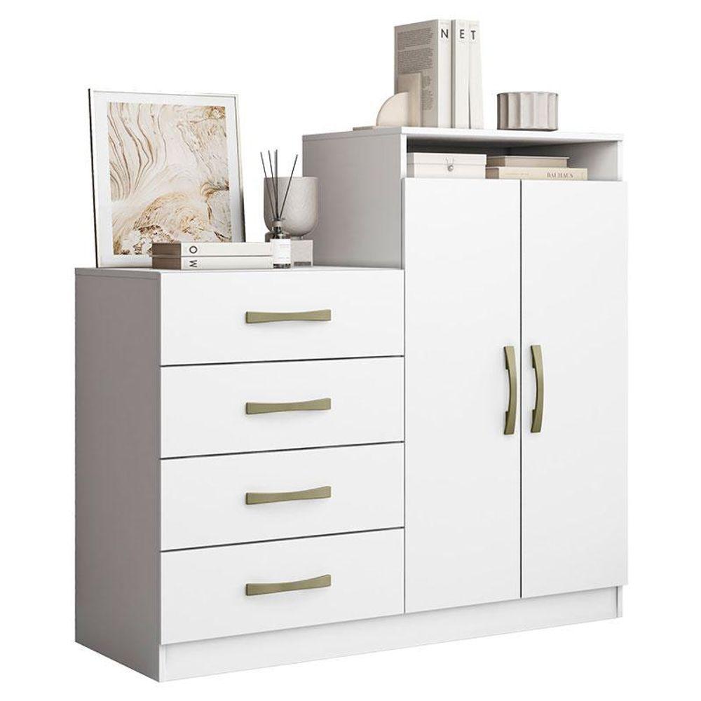 Guarda Roupa Casal Nápole 2045149 E Armário Multiuso New 2000192 E Cômoda Londres Branco - Aramóveis - 8