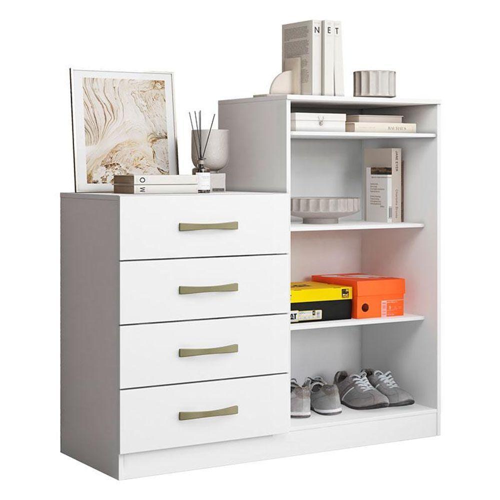 Guarda Roupa Casal Nápole 2045149 E Armário Multiuso New 2000192 E Cômoda Londres Branco - Aramóveis - 9