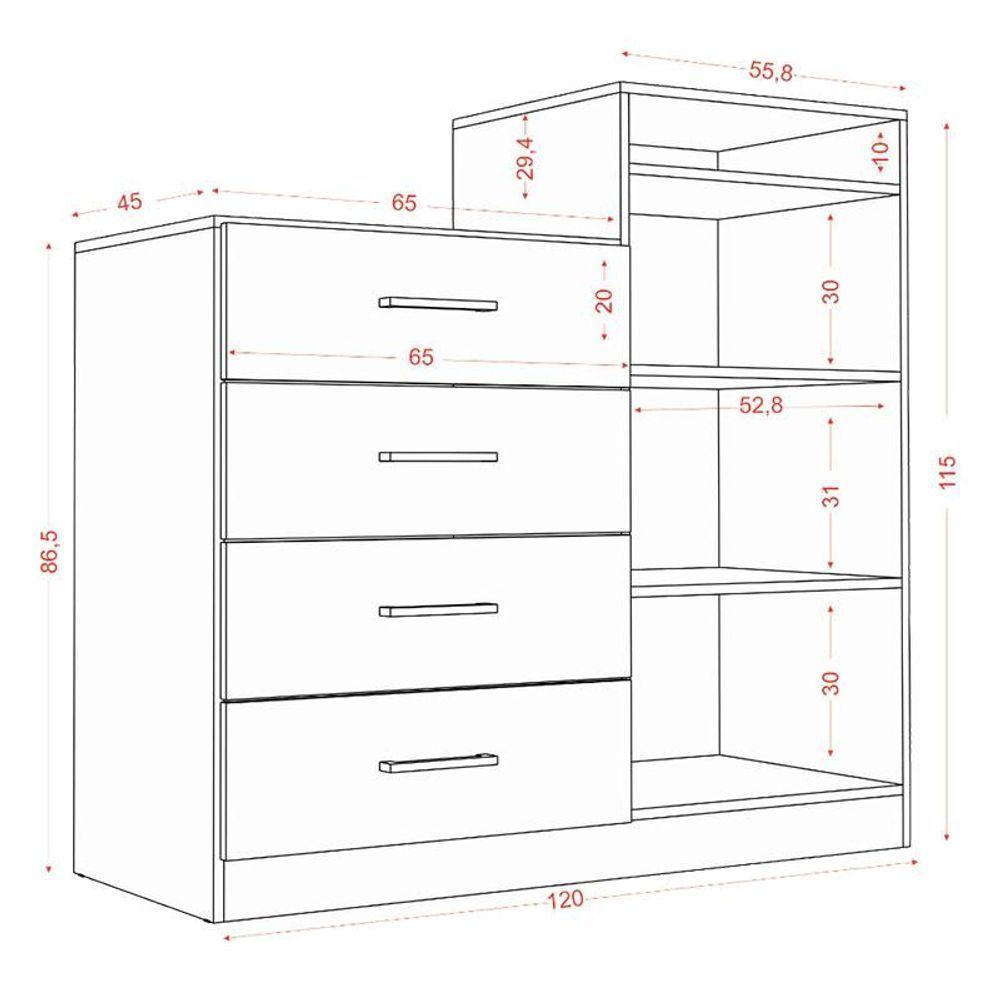 Guarda Roupa Casal Nápole 2045149 E Armário Multiuso New 2000192 E Cômoda Londres Branco - Aramóveis - 10