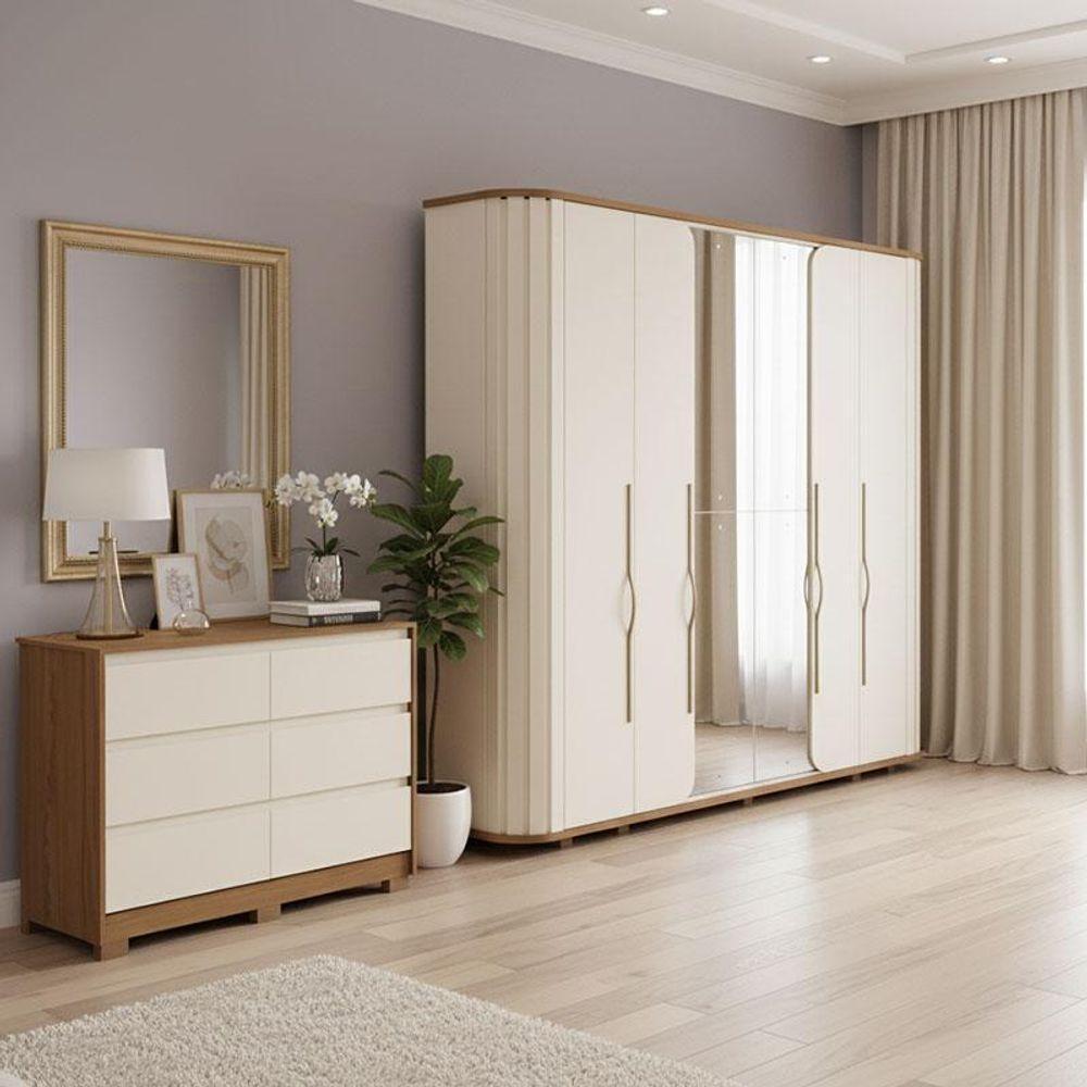 Guarda Roupa Casal Premium E Cômoda Ravenna Nature Off White - Henn - 10