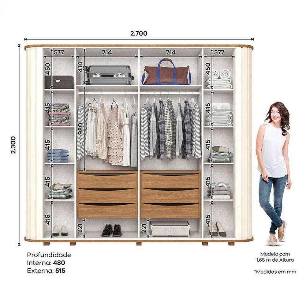 Guarda Roupa Casal Premium Ambiente 6 Portas Off White Nature - Henn - 3