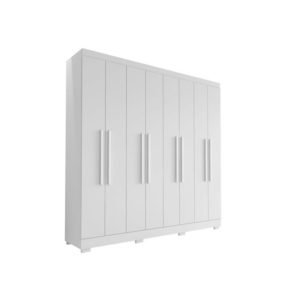 Guarda Roupa Casal Porto 8 Portas 4 Gavetas E Cômoda Sapateira Sevilha Branco Brilho - Aramóveis - 2