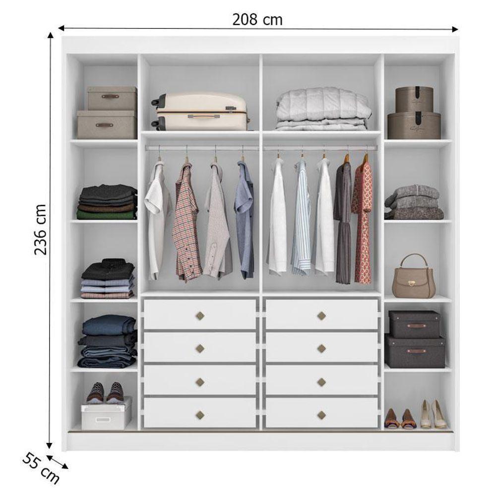 Guarda Roupa Casal Sienna 2 Portas 8 Gavetas Neve Com Espelho - Novo Horizonte - 2