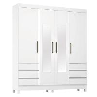 Guarda Roupa Casal Roma 4 Portas Com Espelho Branco Brilho - Demobile - 1