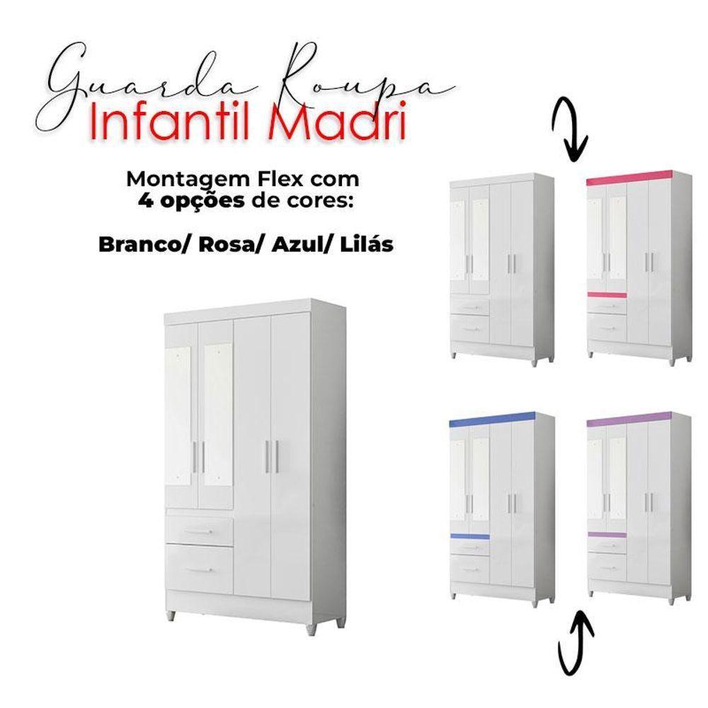Guarda Roupa Com Espelho Infantil Madri Com Cômoda Ms913 E Armário Multiuso Jade Branco Brilho - Moval - 3