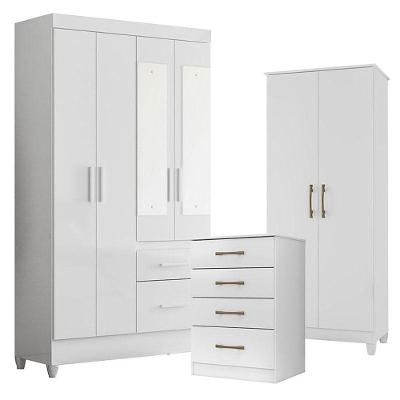 Guarda Roupa Infantil Madri com Cômoda Ms913 e Armário Multiuso Jade 4 Portas de Bater 2 Gavetas MDP