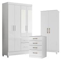 Guarda Roupa Com Espelho Infantil Madri Com Cômoda Ms913 E Armário Multiuso Jade Branco Brilho - Moval - 1