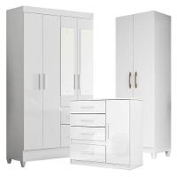 Guarda Roupa Com Espelho Infantil Madri Com Cômoda Vênus E Armário Multiuso New íris Branco Brilho - Moval - 1