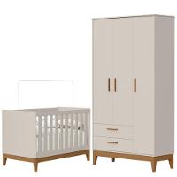 Guarda Roupa Infantil Flip 3 Portas Com Berço Americano Flip Areia Acetinado - Reller - 1