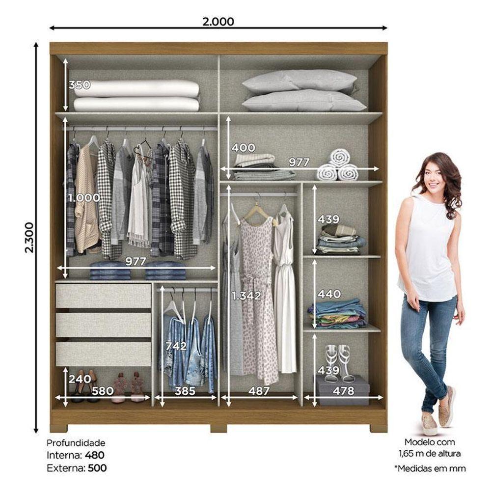 Guarda Roupa Casal Verg E Cômoda Ravenna Ambiente Nature Off White - Henn - 3