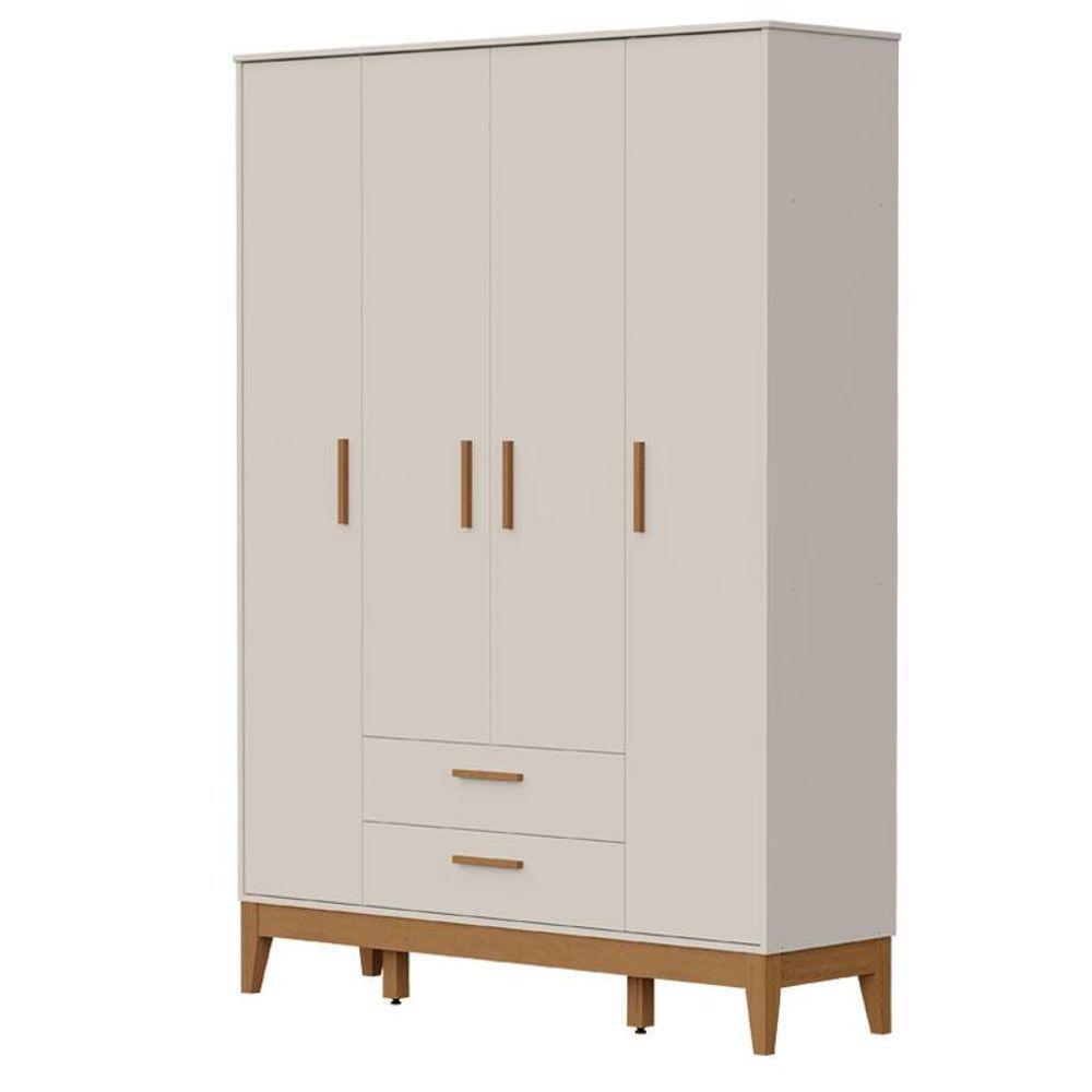 Guarda Roupa Infantil 4 Portas Com Berço Americano Flip Areia Acetinado Com Colchão - Reller - 2