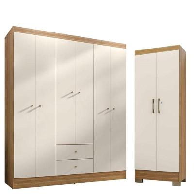 Guarda Roupa Casal Versa 6 Portas Com Armário Multiuso Luna Freijó Off White Fosco - Kits Paraná
