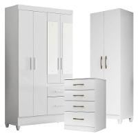 Guarda Roupa Com Espelho Infantil Madri Com Cômoda Ms913 E Armário Multiuso New íris Branco Brilho - Moval - 1