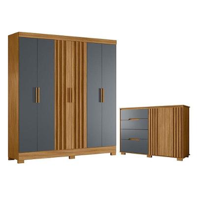 Guarda Roupa Casal Valença E Cômoda Texas Freijó Cinza - Moval