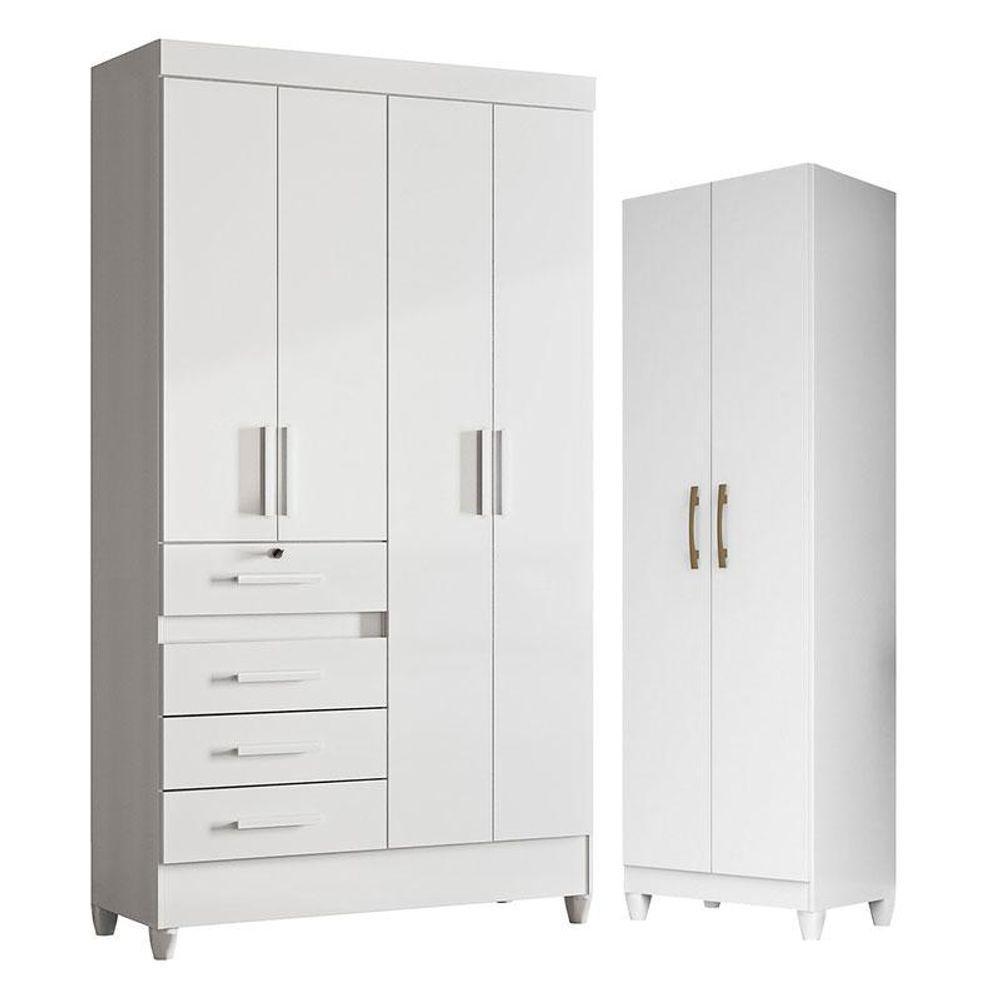 Guarda Roupa Infantil Sobral E Armário Multiuso New íris Branco Brilho - Moval - 1