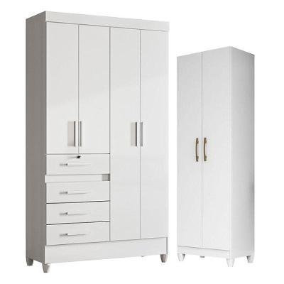 Guarda Roupa Infantil Sobral E Armário Multiuso New íris Branco Brilho - Moval