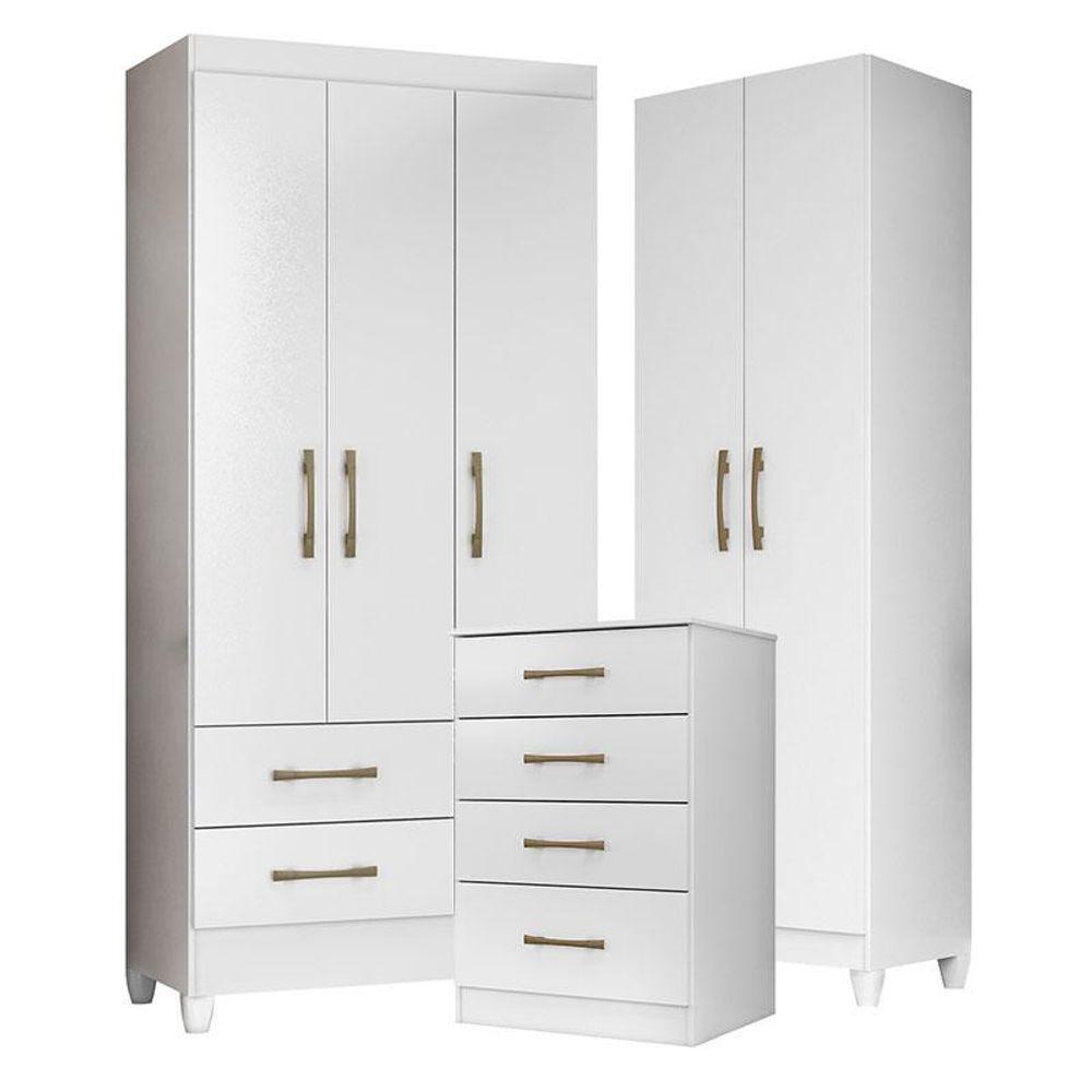 Guarda Roupa Infantil Lima Com Cômoda Ms913 E Armário Multiuso New íris Branco Brilho - Moval - 1