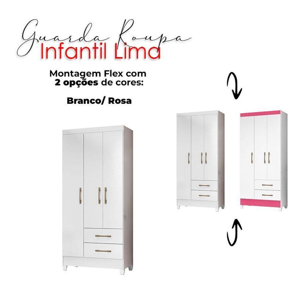 Guarda Roupa Infantil Lima Com Cômoda Ms913 E Armário Multiuso New íris Branco Brilho - Moval - 3