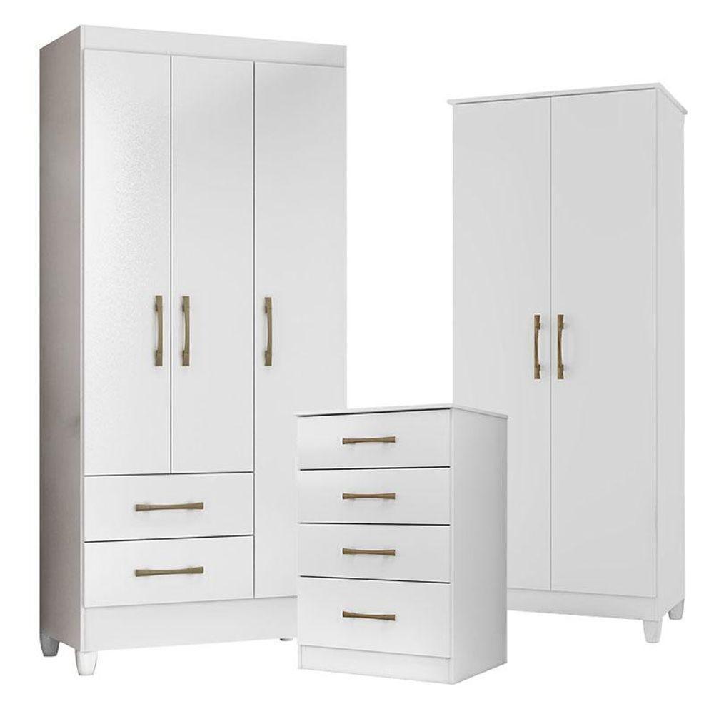 Guarda Roupa Infantil Lima Com Cômoda Ms913 E Armário Multiuso Jade Branco Brilho - Moval - 1