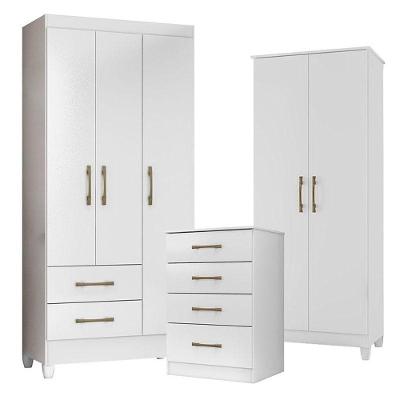 Guarda Roupa Infantil Lima Com Cômoda Ms913 E Armário Multiuso Jade Branco Brilho - Moval