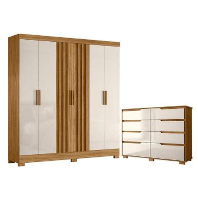 Guarda Roupa Casal Valença E Cômoda Georgia Freijó Off White - Moval