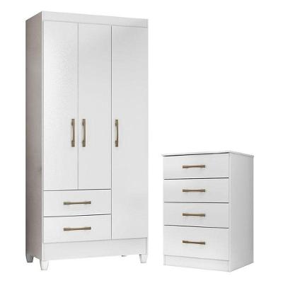 Guarda Roupa Infantil e Cômoda Lima Ms913 3 Portas de Bater 2 Gavetas MDP Branco Flex