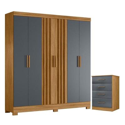 Guarda Roupa Casal Valença E Cômoda Ms913 Freijó Cinza - Moval