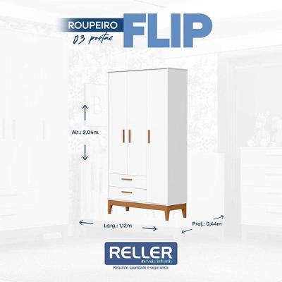 Guarda Roupa Infantil Flip 3 Portas 2 Gavetas em MDF Branco Acetinado com Sapateira