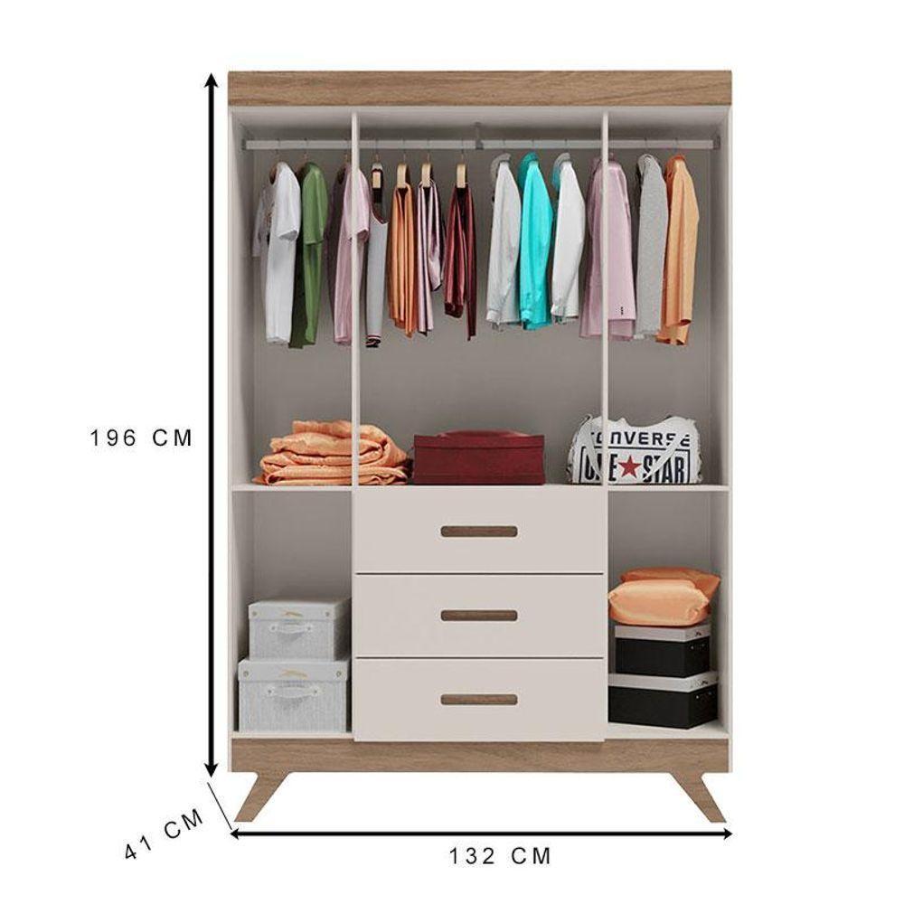 Guarda Roupa Infantil Retrô Maya Off White Carvalho - Carolina - 2