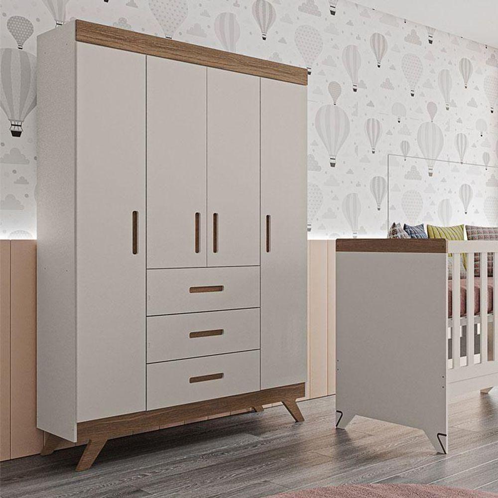 Guarda Roupa Infantil Retrô Maya Off White Carvalho - Carolina - 4