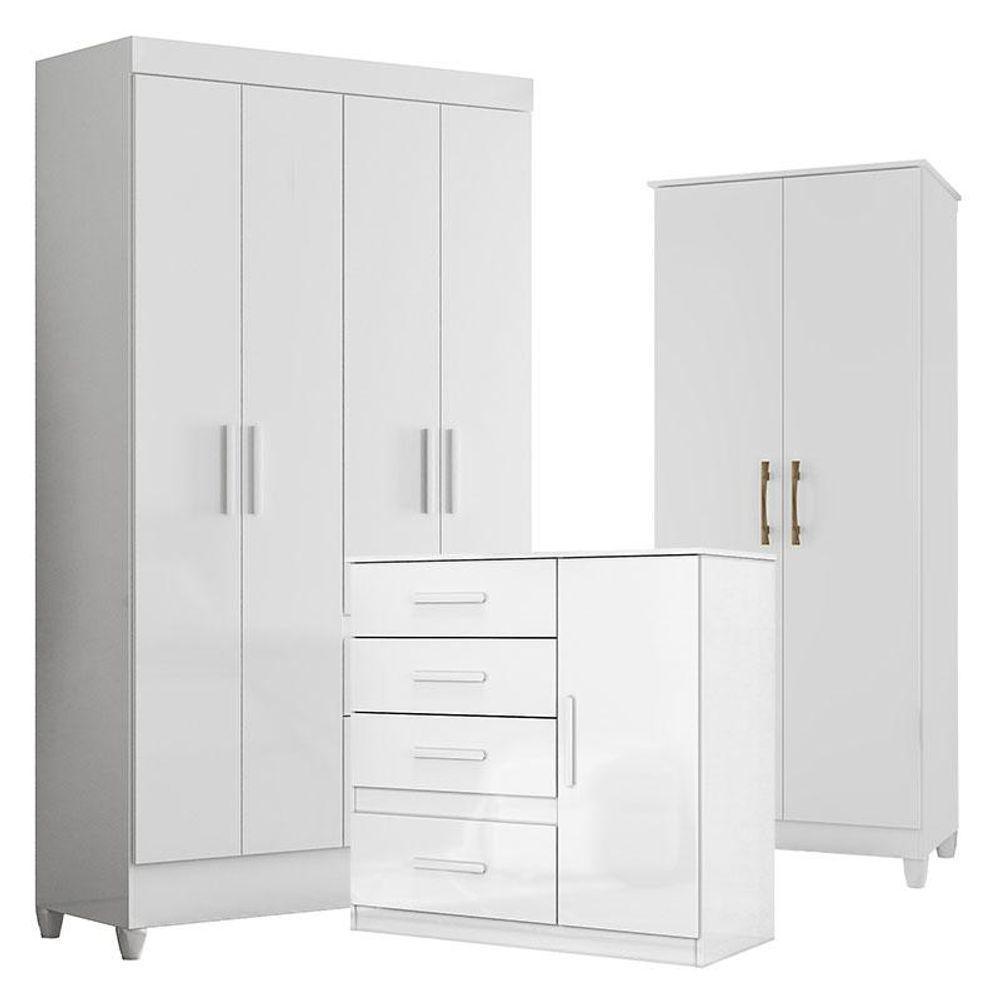 Guarda Roupa Infantil Madri Com Cômoda Vênus E Armário Multiuso Jade Branco Brilho - Moval - 1