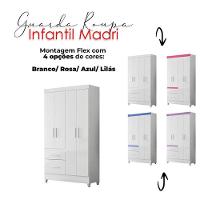 Guarda Roupa Infantil Madri Com Cômoda Vênus E Armário Multiuso Jade Branco Brilho - Moval - 2