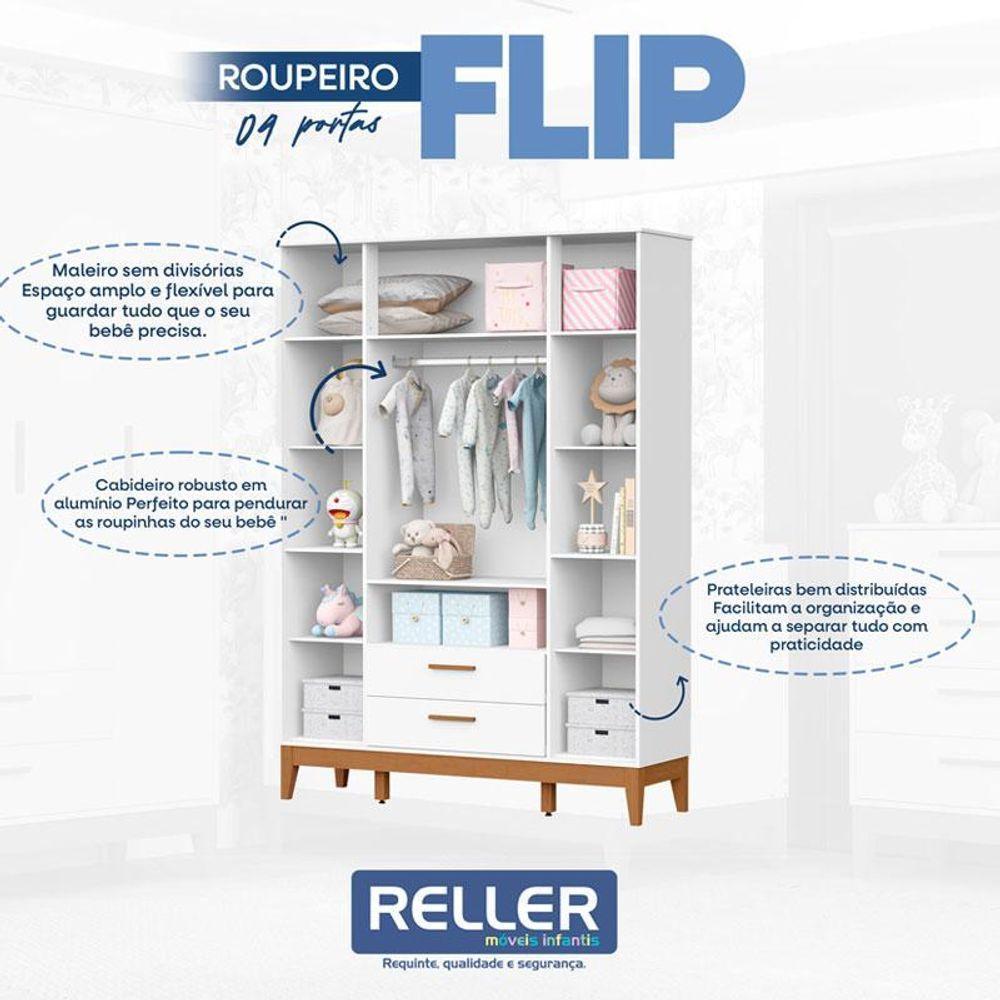 Guarda Roupa Infantil 4 Portas Com Berço Americano Flip Branco Acetinado Com Colchão - Reller - 4